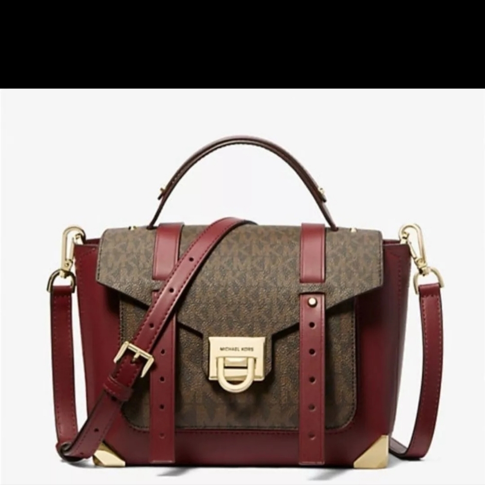 NEW! MICHAEL KORS MEDIUM MANHATTAN LEATHER LOGO SATCHEL